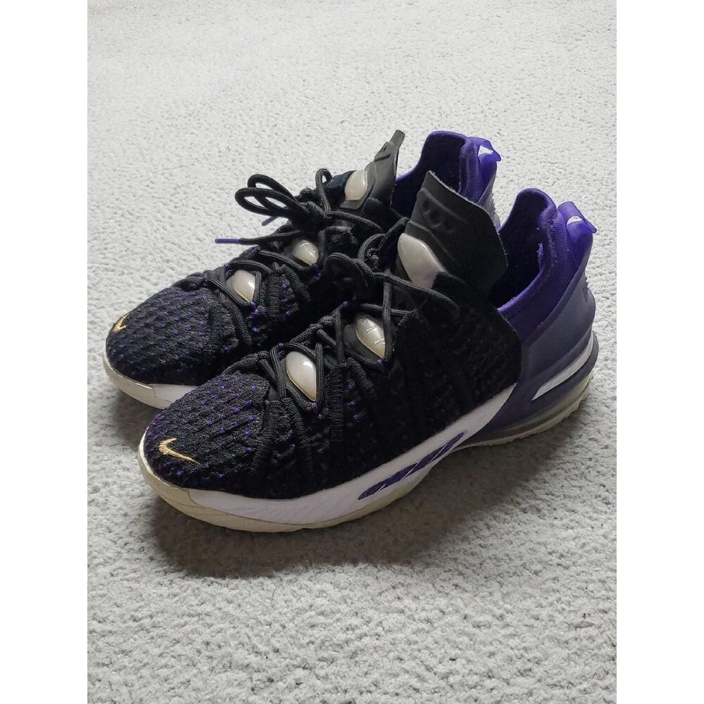 Nike Lebron James Black and Purple Athletic Shoes with Gold Accent Size 6Y